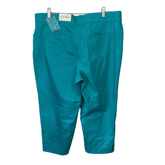 Studio Works Turquoise Blue Capri Cropped  Pants Zip Snap Closure Womens Size 14 - Picture 3 of 7